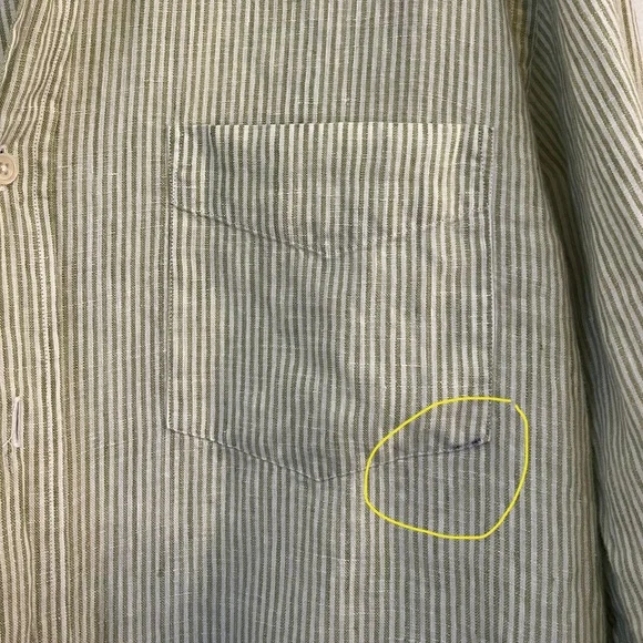 J. Crew Linen Long Sleeve Green Stripe Button down Shirt sz L - Picture 10 of 11